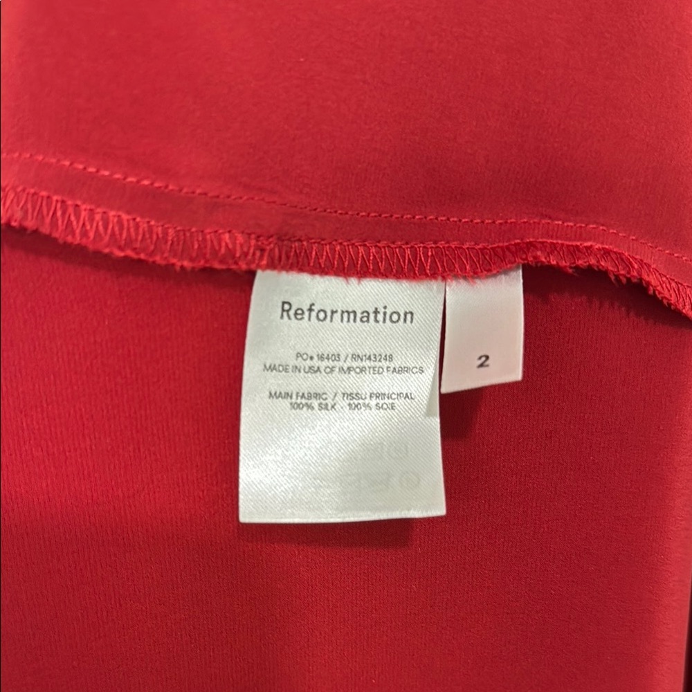 Reformation Cameron Gathered Silk-Satin Midi Dress in Crimson Red - Picture 9 of 9